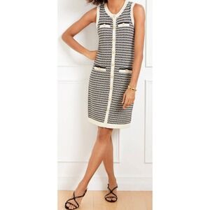 Talbots Textured Tweed Sweater Dress 1X Black White Gold Button Knit Classic
